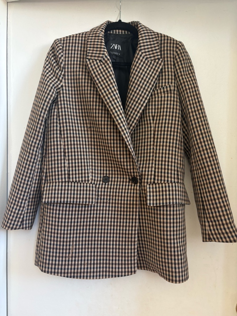 Zara Brown and Black Houndstooth Double-Breasted Blazer
